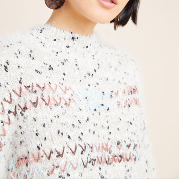 Anthropologie White and Pink Patterned Sweater - Picture 4 of 12